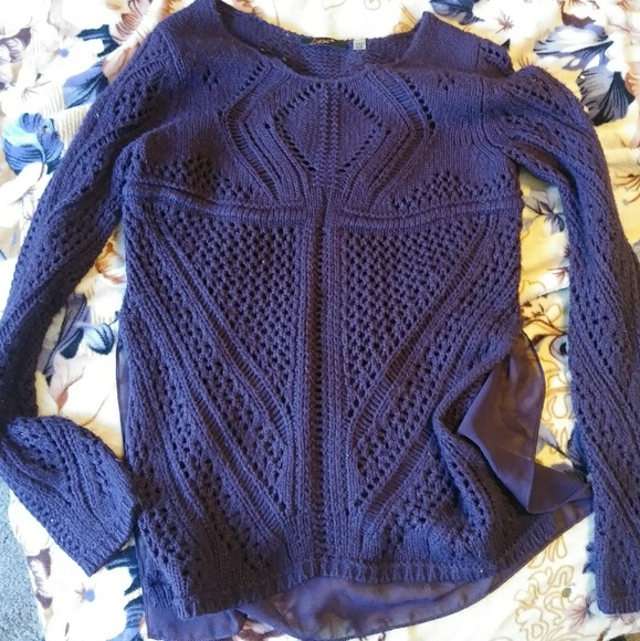Anthropologie boho purple knit sheer back sweater - Picture 7 of 8